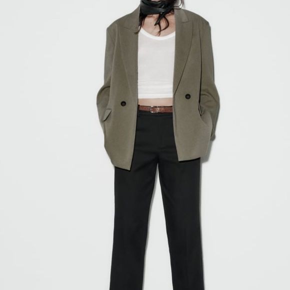 Zara Oversized Blazer Khaki Green L NWT - Picture 1 of 6